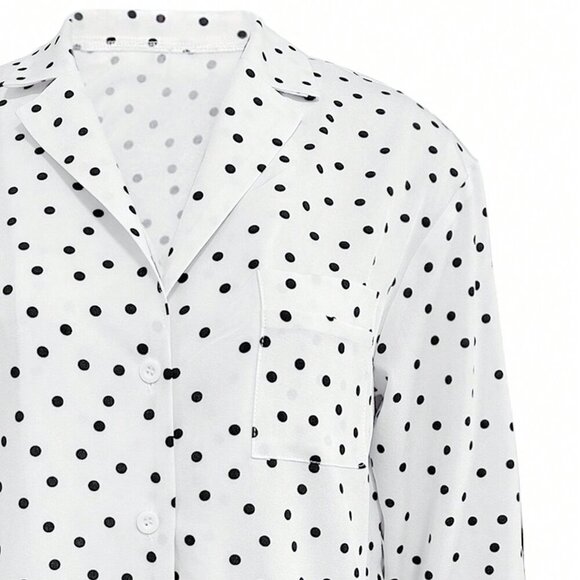 Black And White Elegan t Women's Polka Dot Shirt Blouse With Pocket details - Picture 11 of 11